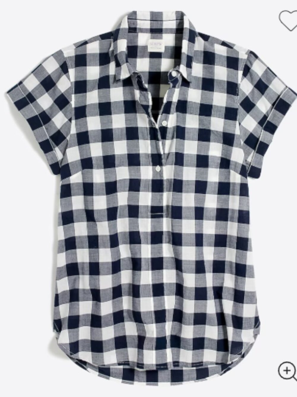 J Crew Navy and White Gingham Popover Shirt